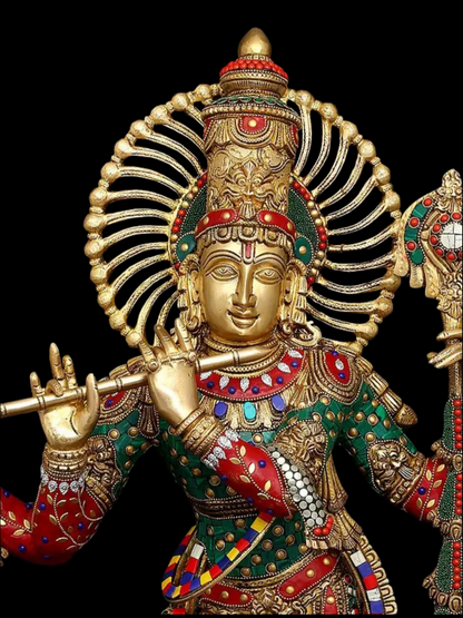 ब्रेसौरा® पीतल की कृष्ण प्रतिमा (नक्काशी के साथ) | ऊँचाई 71 सेमी और वज़न 21.10 किग्रा