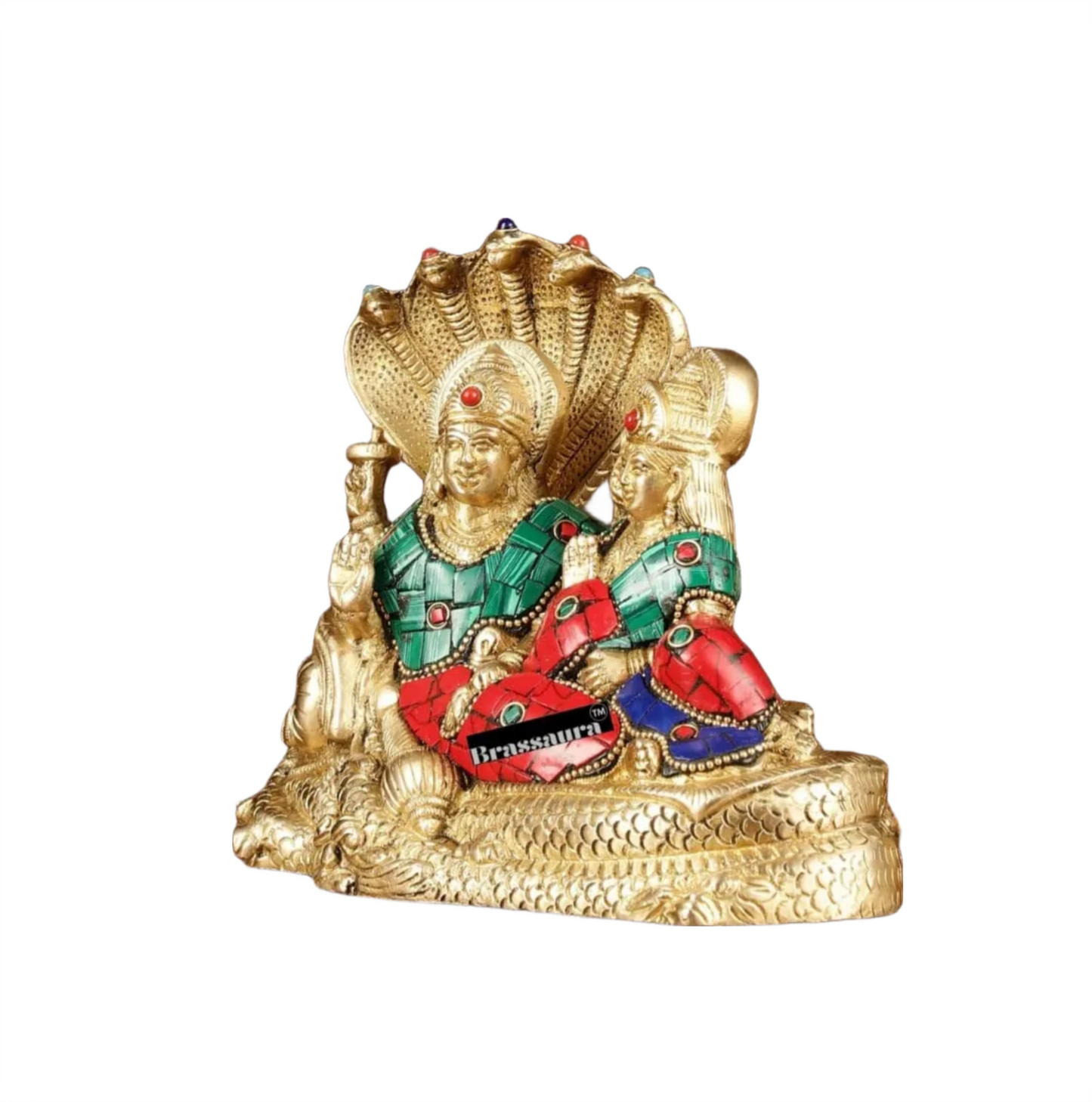 Brassaura™ Vishnu & Lakshmi Brass Idol on Sheshnaag – 2kg, 6.5-Inch – Gold-Finish Vaastu-Compliant Idol for Home & Office Blessings