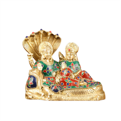 Brassaura™ Vishnu & Lakshmi Brass Idol on Sheshnaag – 2kg, 6.5-Inch – Gold Finish Vaastu-Compliant Idol for Home & Office