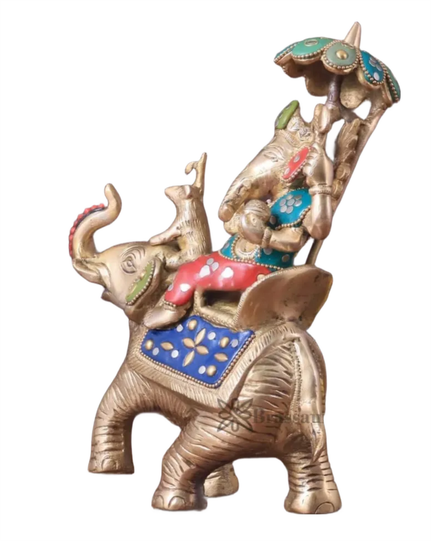 Handcrafted Brass Ganesha on Ambari with Meenakari Stonework – Height 9.5 Inches, Weight 3 Kgs