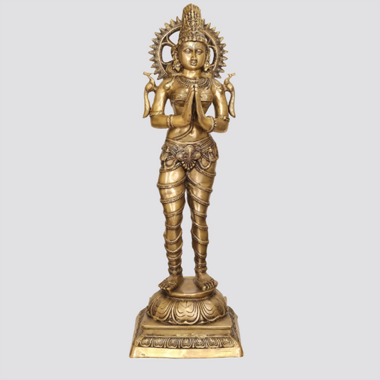 Brassaura® Divine Namaste Devi Brass Sculpture | South Indian Temple Style | Height 51 Inches & Weight 99.86 kgs