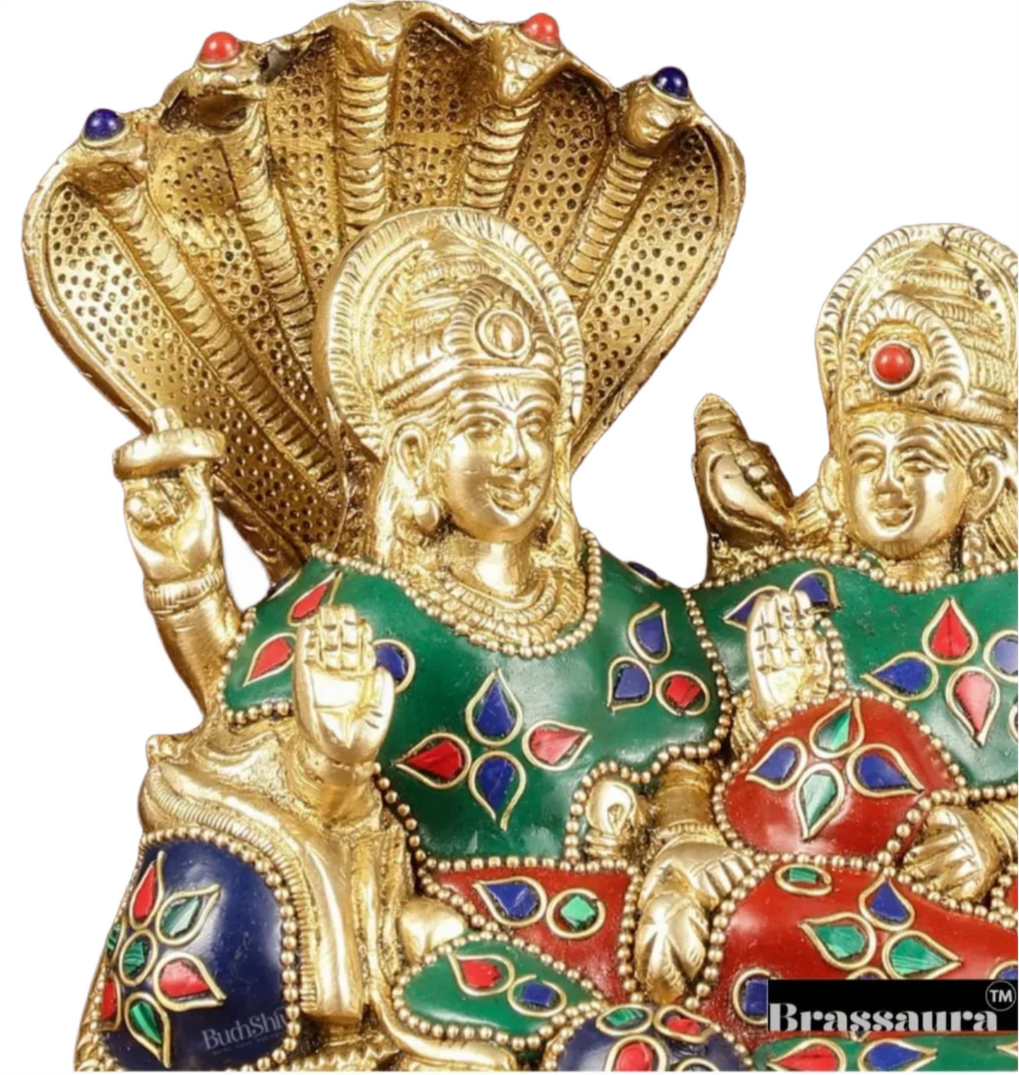 Brassaura™ Vishnu & Lakshmi Brass Idol on Sheshnaag – 2kg, 6.5-Inch – Gold Finish Vaastu-Compliant Idol for Home & Office