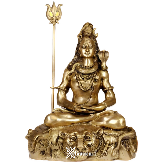Brassaura® Grand Brass Lord Shiva Statue with Intricate Traditional Craftsmanship | Pure Superfine Brass Handcrafted Murti | Brass Statue for Home Temple, Pooja Room | Height 31 Inches | Weight 40 Kgs