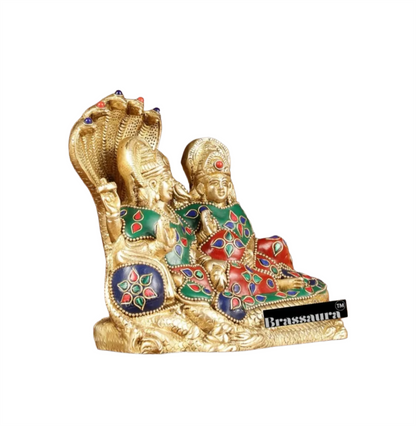Brassaura™ Vishnu & Lakshmi Brass Idol on Sheshnaag – 2kg, 6.5-Inch – Gold Finish Vaastu-Compliant Idol for Home & Office