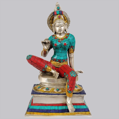 Brassaura® ब्रास देवी पार्वती की मूर्ति इनले वर्क के साथ | ऊंचाई 12.60 इंच और वज़न 4.94 किलोग्राम