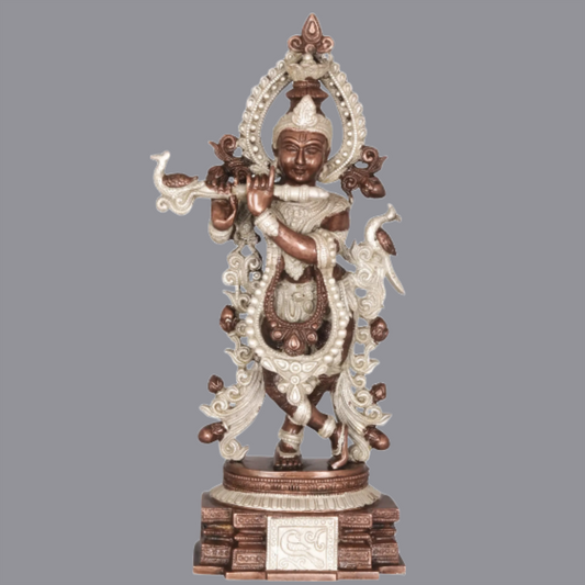 Brassaura® Brass Krishna Statue with Inlay Work | Height 15.55 Inches & Weight 4.40 kg