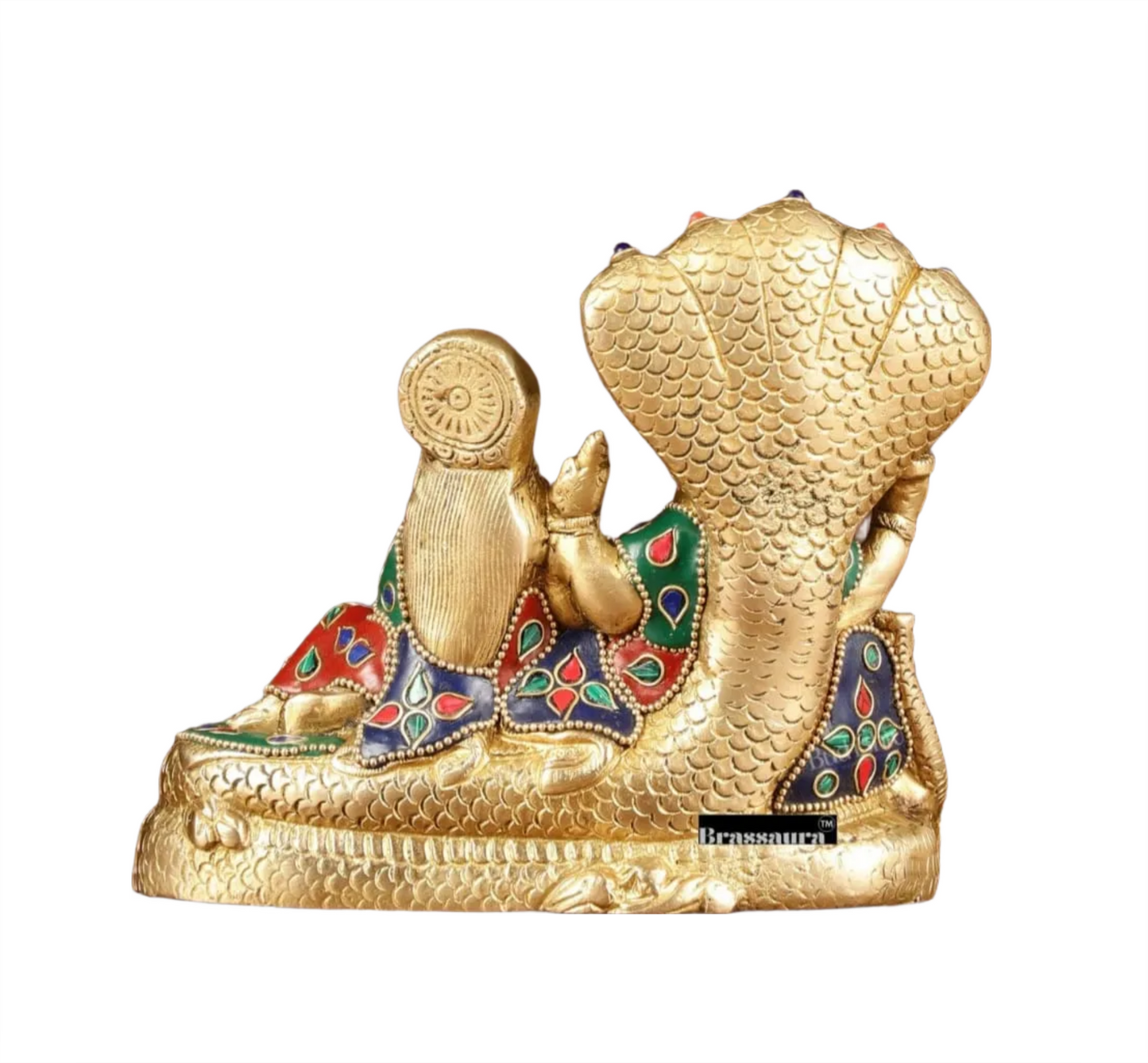 Brassaura™ Vishnu & Lakshmi Brass Idol on Sheshnaag – 2kg, 6.5-Inch – Gold Finish Vaastu-Compliant Idol for Home & Office