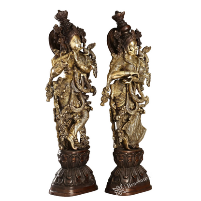 Brassaura™ Antique Brass Handcrafted Radha Krishna Statue – 30 Inch Height, 33 Kg | Intricate Detailing & Vintage Finish