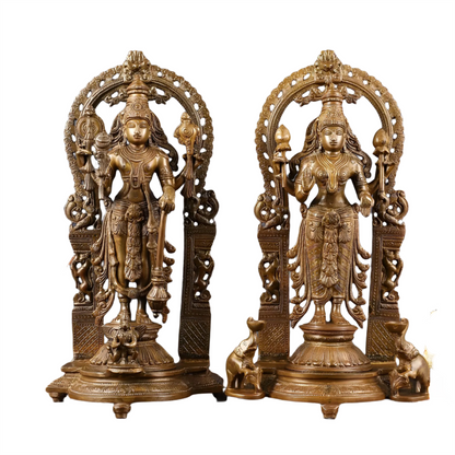 Brassaura™ 16-Inch Vishnu & Lakshmi Brass Statues Pair – 12kg – Antique Chola Style Idols for Auspicious Home & Temple Decor