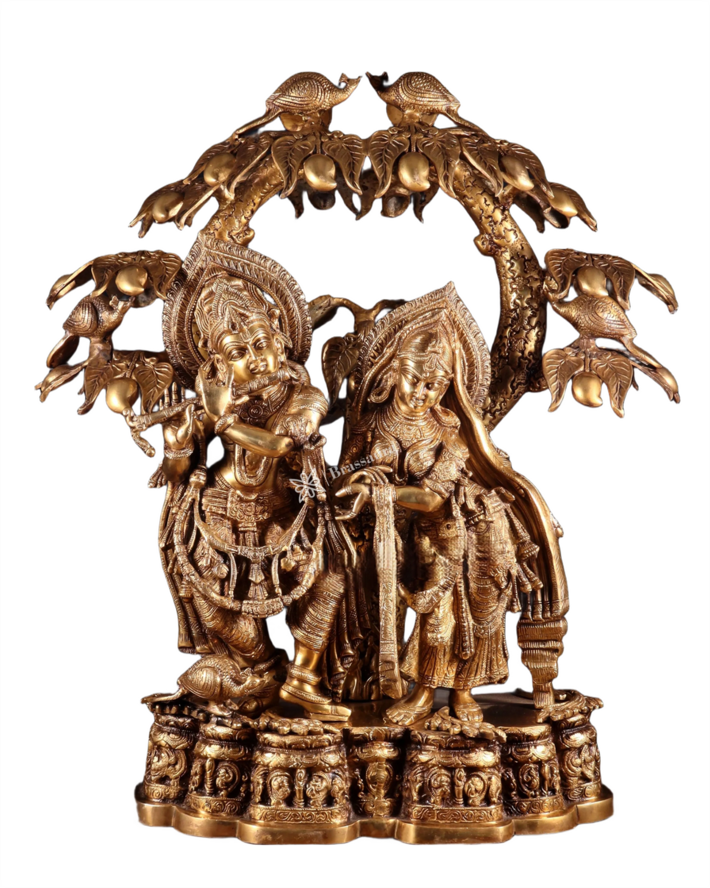 Brassaura™ Majestic Brass Radha Krishna Sculpture – Height 30 Inches & Weight 52.5 Kgs | Vintage Temple-Style Devotional Statue