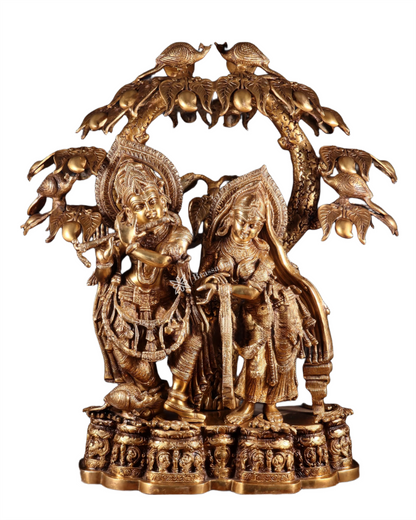 Brassaura™ Majestic Brass Radha Krishna Sculpture – Height 30 Inches & Weight 52.5 Kgs | Vintage Temple-Style Devotional Statue