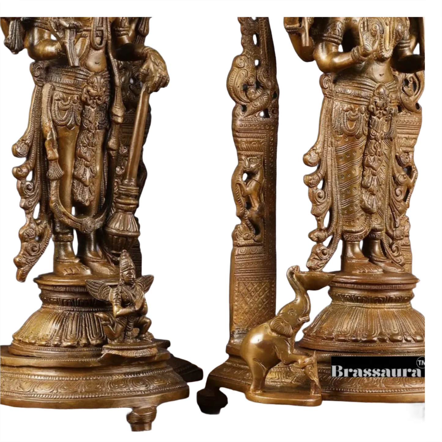 Brassaura™ 16-Inch Vishnu & Lakshmi Brass Statues Pair – 12kg – Antique Chola Style Idols for Auspicious Home & Temple Decor