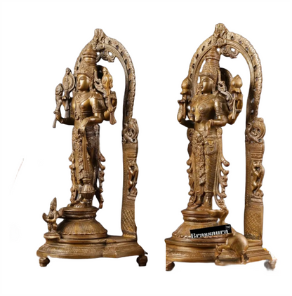 Brassaura™ 16-Inch Vishnu & Lakshmi Brass Statues Pair – 12kg – Antique Chola Style Idols for Auspicious Home & Temple Decor