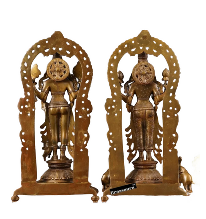 Brassaura™ 16-Inch Vishnu & Lakshmi Brass Statues Pair – 12kg – Antique Chola Style Idols for Auspicious Home & Temple Decor