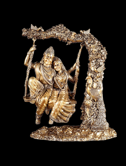 Brassaura™ Brass Radha Krishna Swing Idol – Height 8 Inches & Weight 1.1 Kg | Elegant Devotional Statue