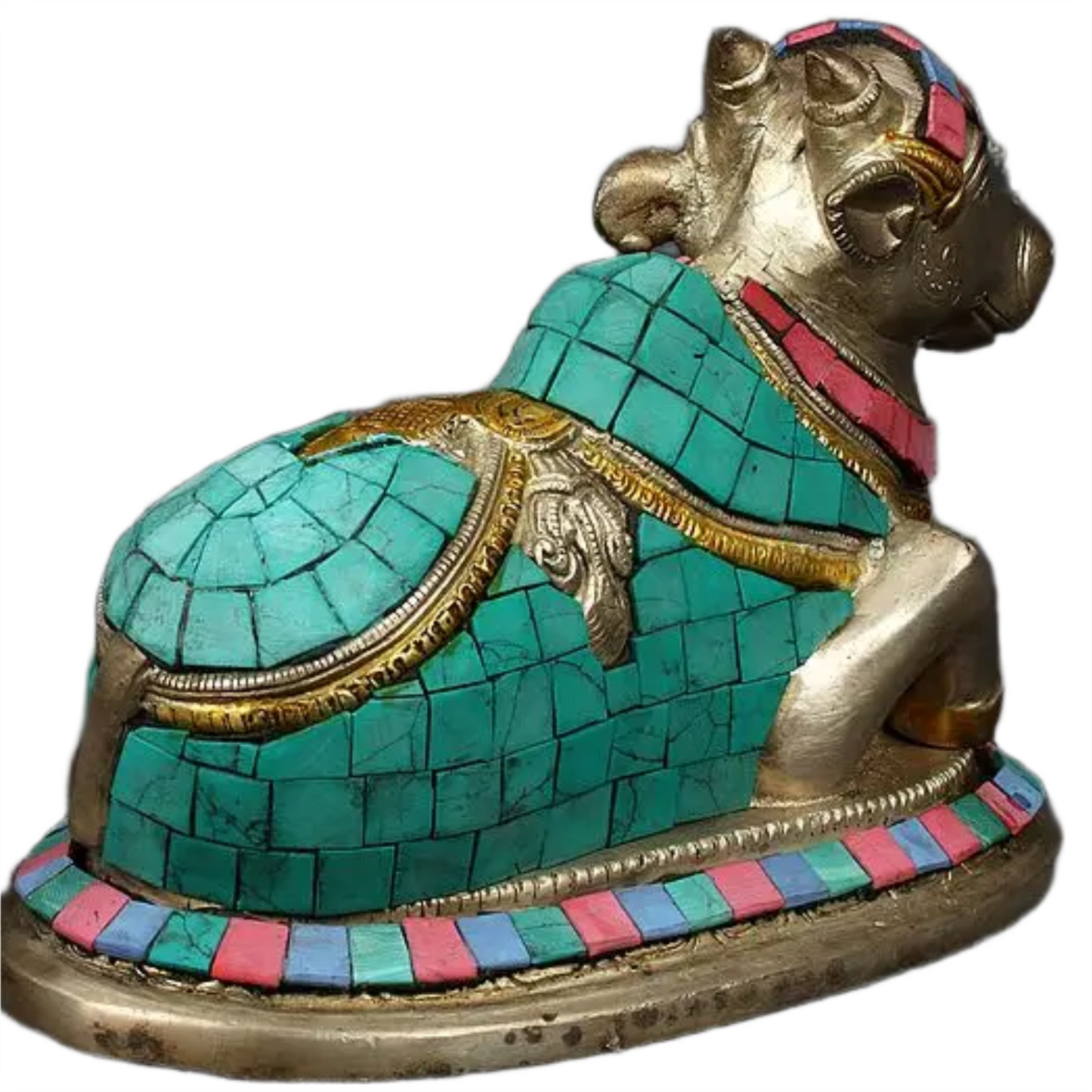 Brassaura™ Brass Nandi Statue with Inlay Work | Height 6 Inches & Weight 2.05 kg