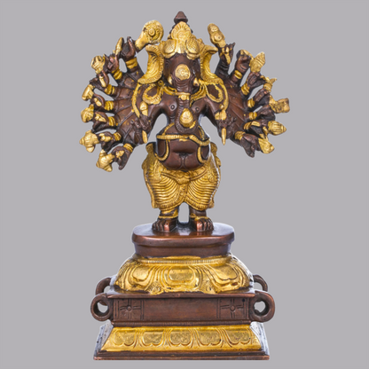 Brassaura™ Multi-Arm Lord Ganesha Brass Statue | Height 8.7 Inches & Weight 2.50 kgs