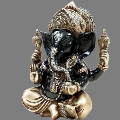 Brassaura™ Black & Antique Finish Lord Ganesha Idol | Height 9 Inches & Weight 3.94 kgs