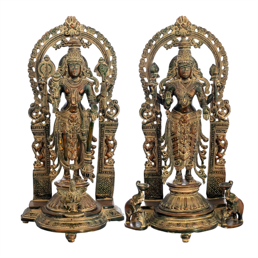 Brassaura™ Lakshmi & Vishnu Divine Pair | Traditional Brass with Ornate Arch | Height 16 Inches & Weight 11.30 kgs
