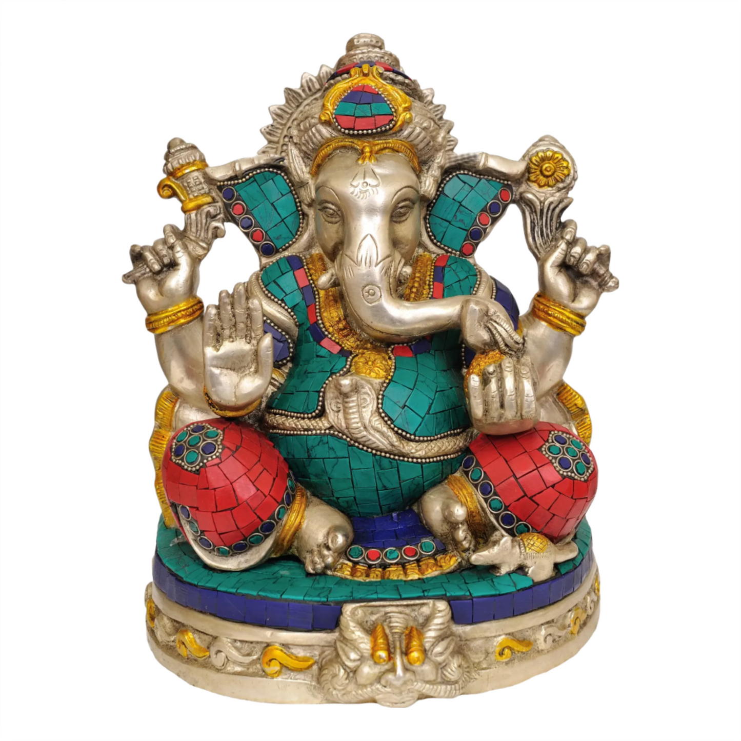 Brassaura™ Reclining Ganesha on Royal Chaise | Brass with Intricate Inlay Work | Height 12.5 Inches & Weight 12.80 kgs