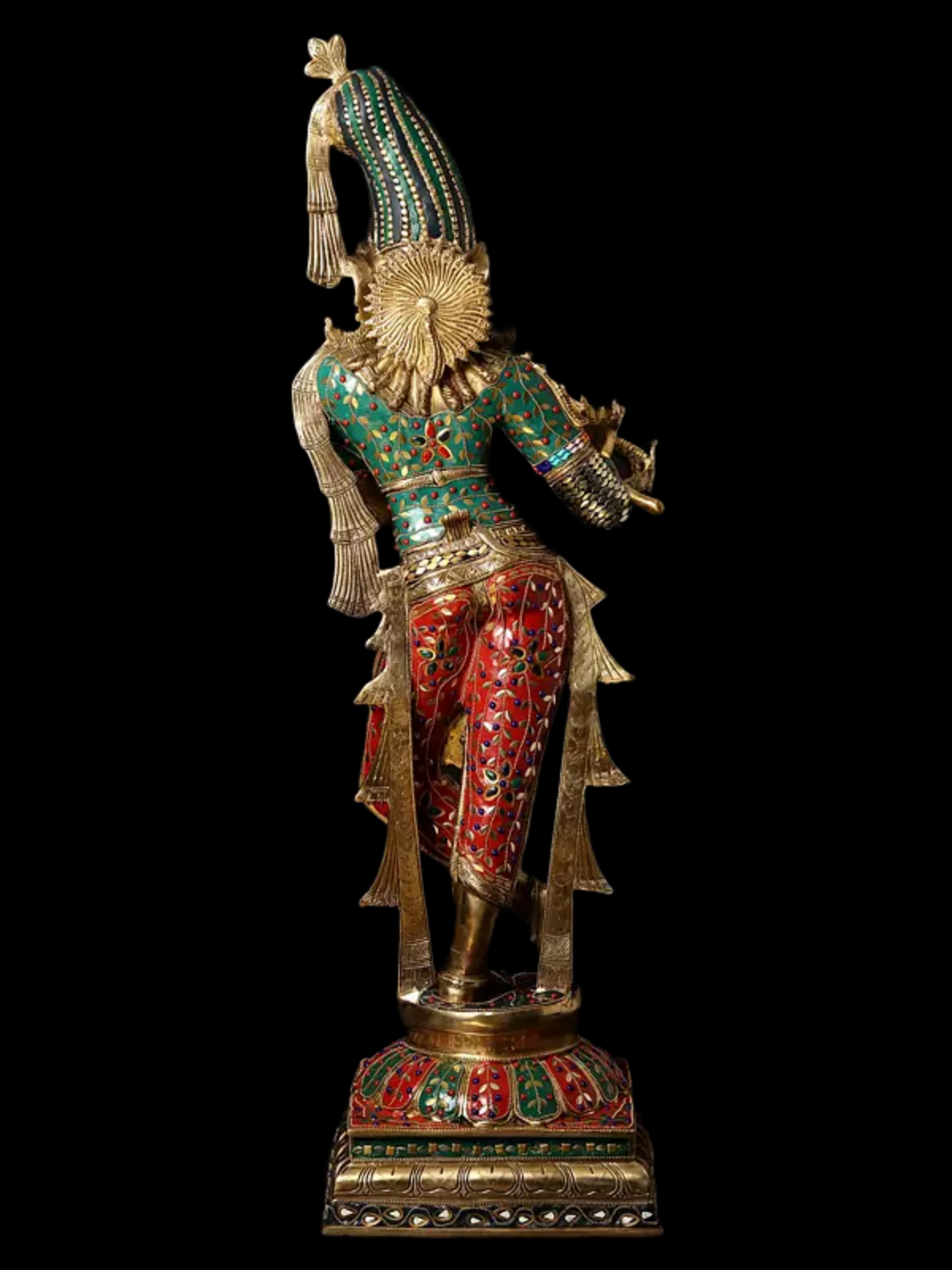 Brassaura® Brass Krishna Statue with Inlay Work | Height 91.5 cm & Weight 23.50 kg