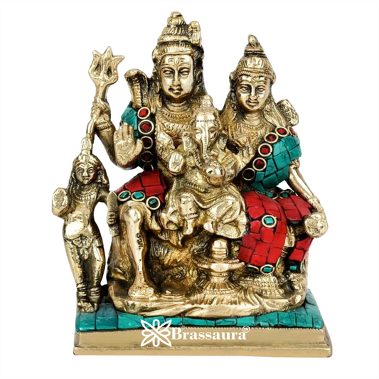 Brass Gem Stone Work Shiv Family  Weight 1.6 Kg & Height 6 Inch