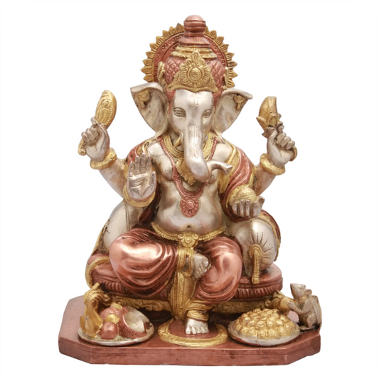 ब्रेसॉरा™ पूजा गणेश भेंट के साथ | ड्यूल टोन फ़िनिश वाली हस्तनिर्मित पीतल की मूर्ति | ऊंचाई 12 इंच और वज़न 8.60 किलोग्राम