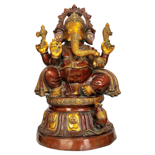 Brassaura™ Grand Seated Ganesha in Antique Copper Finish | Brass Sculpture | Height 33 Inches & Weight 46 kgs