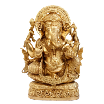 ब्रसौरा® एकदंत चतुर्भुज गणेश | हस्तनिर्मित पीतल की मूर्ति | ऊँचाई 20 इंच और वज़न 20.50 किलोग्राम