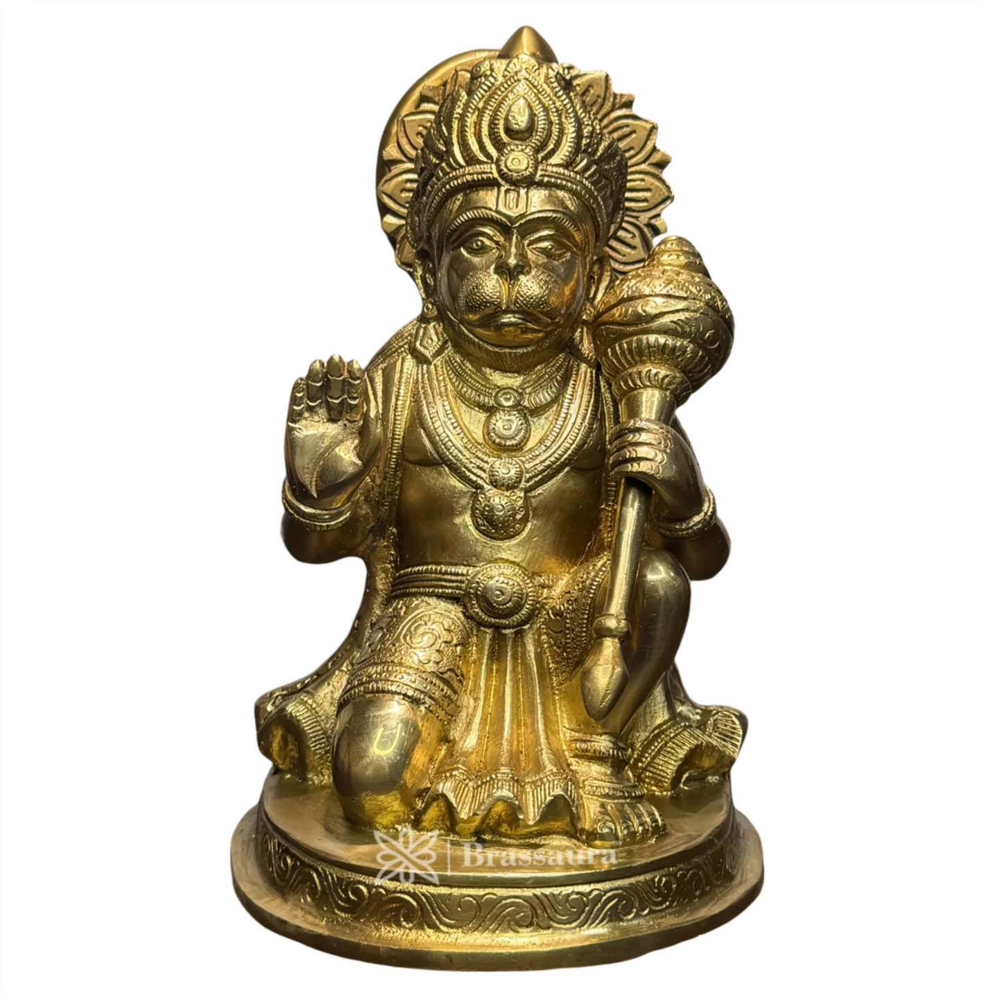 ब्रासौड़ा™ पीतल की हनुमान मूर्ति, महीन कारीगरी के साथ - ऊंचाई 11.2 इंच और वज़न 3.3 किलोग्राम