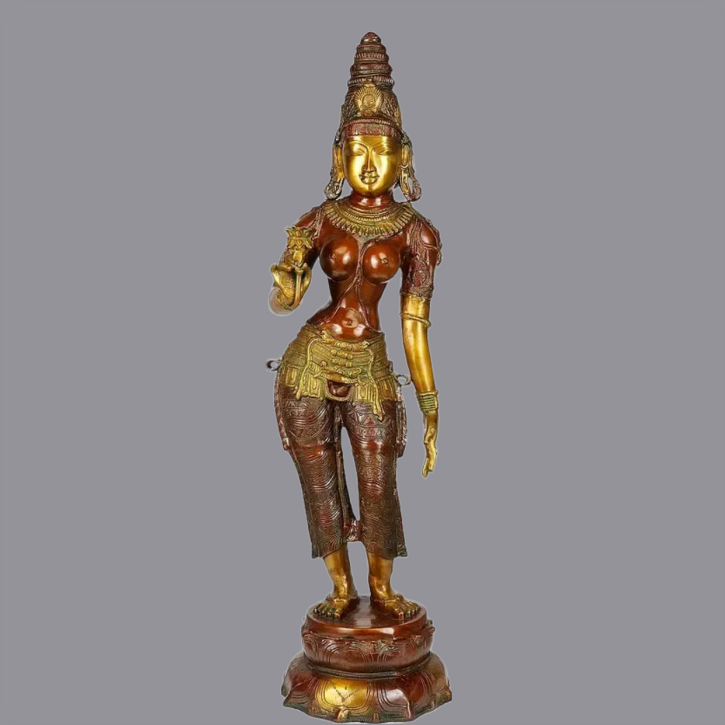 Brassaura® Brass Devi Parvati Statue with Inlay Work | Height 44.09 Inches & Weight 26.28 kg