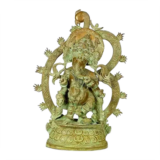 Brassaura® Dancing Lord Ganesha with Prabhavali | Dual Tone Brass Statue | Height 20.08 Inches & Weight 10.30 kgs