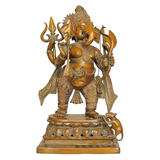 ब्रसौर™ युद्ध गणपति | शुद्ध पीतल योद्धा स्वरूप | ऊंचाई 29 इंच और वज़न 32.70 किग्रा
