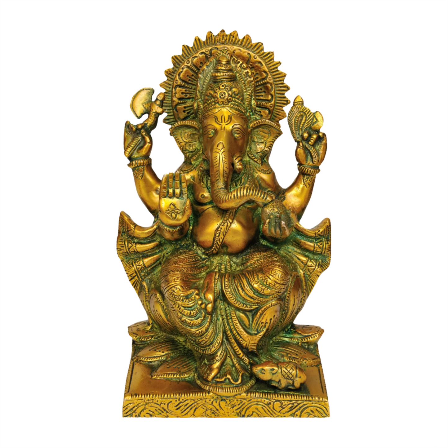 Brassaura® Lalitasana Ganesha on Lotus Throne | Brass Sculpture | Height 8.5 Inches & Weight 2.30 kgs