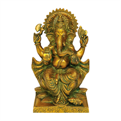 Brassaura® Lalitasana Ganesha on Lotus Throne | Brass Sculpture | Height 8.5 Inches & Weight 2.30 kgs