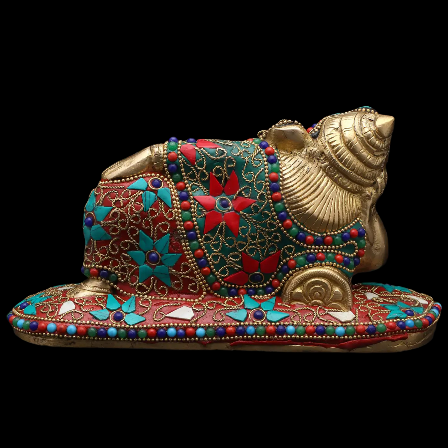 Brassaura™ Brass Ganesha Statue with Inlay Work | Height 4 Inches & Weight 1.64 kgs