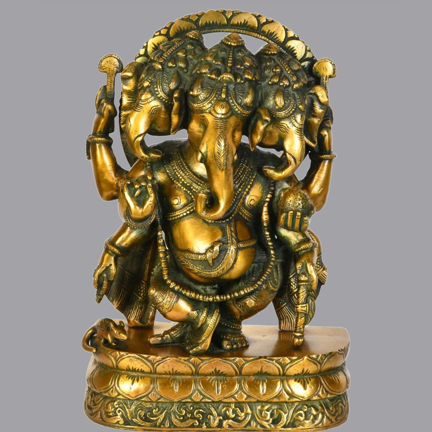Brassaura® Trimukha Nritya Ganesha in Brass | Height 12 Inches | Weight 7 kgs