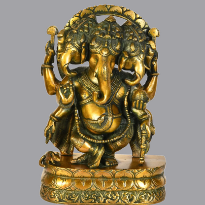 Brassaura® Trimukha Nritya Ganesha in Brass | Height 12 Inches | Weight 7 kgs