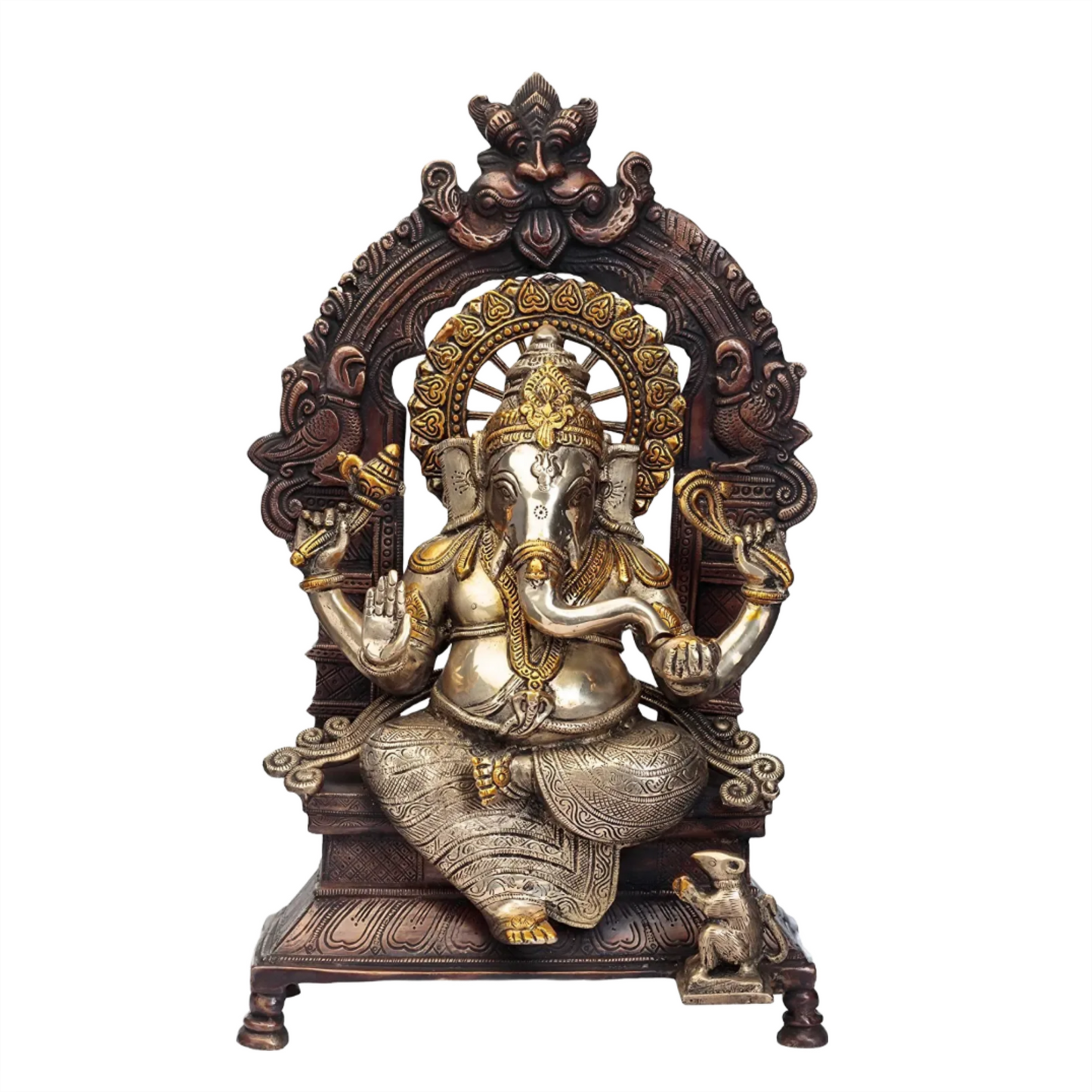 Brassaura™ Majestic Throne Seated Lord Ganesha | Brass Handcrafted Idol | Height 19 Inches & Weight 14.94 kgs