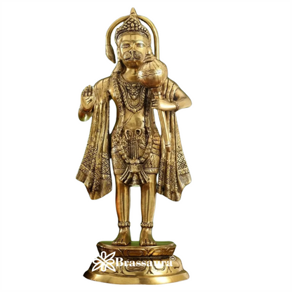 Brassaura™ ब्रास आशीर्वाद मुद्रा हनुमान प्रतिमा, ऊँचाई 26 इंच और वज़न 13.5 किलोग्राम | मंदिर की सजावट