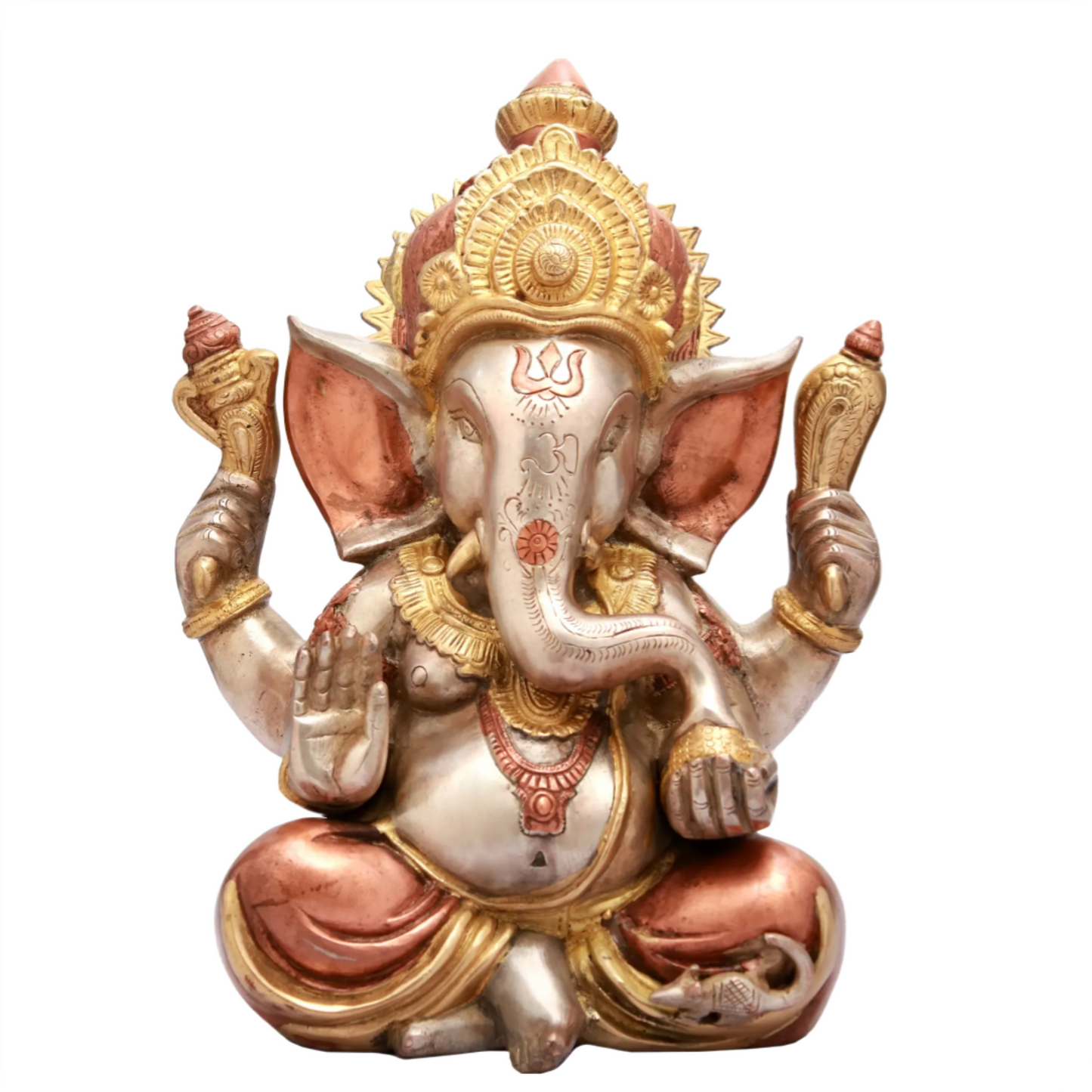 Brassaura™ Crowned Lord Ganesha Idol | Brass Handcrafted Sculpture | Height 12 Inches & Weight 8.90 kgs