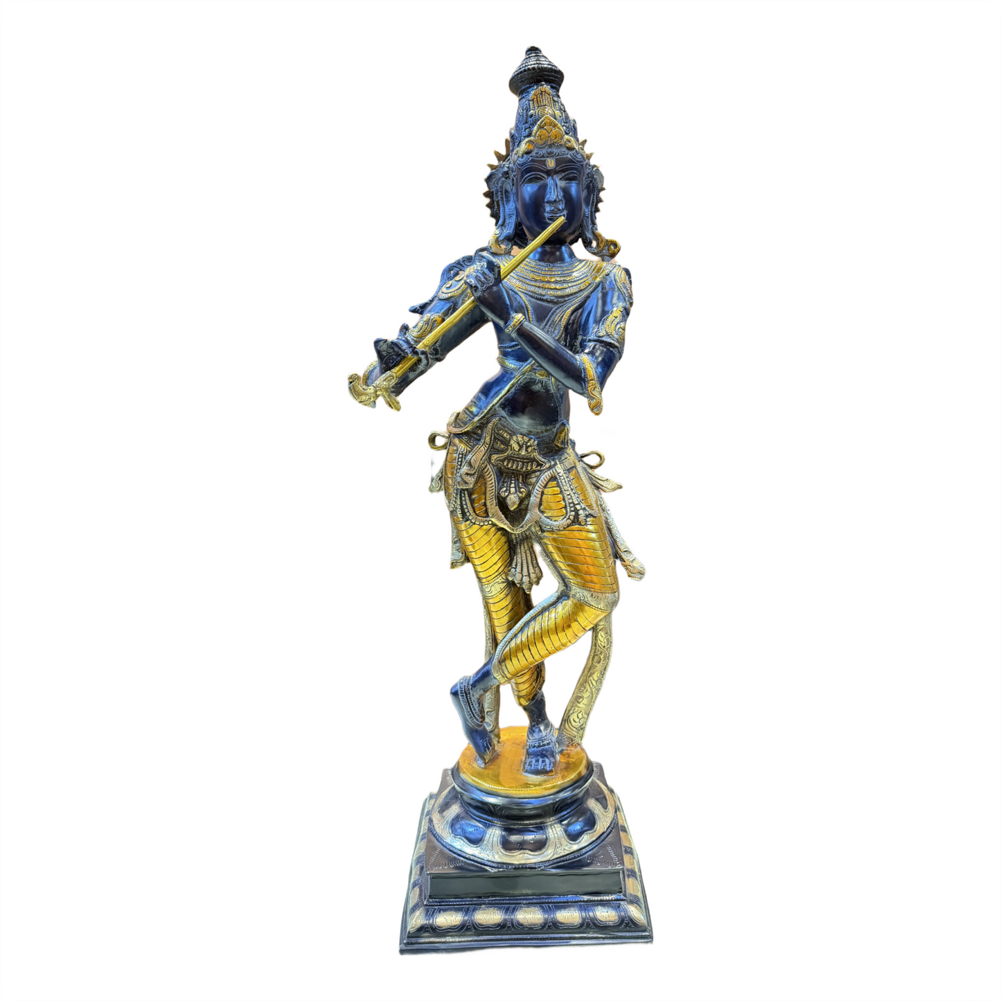 Brassaura™ Lord Krishna Brass Statue | Antique Black Stone Finish | Height 35 Inches & Weight 19 Kgs