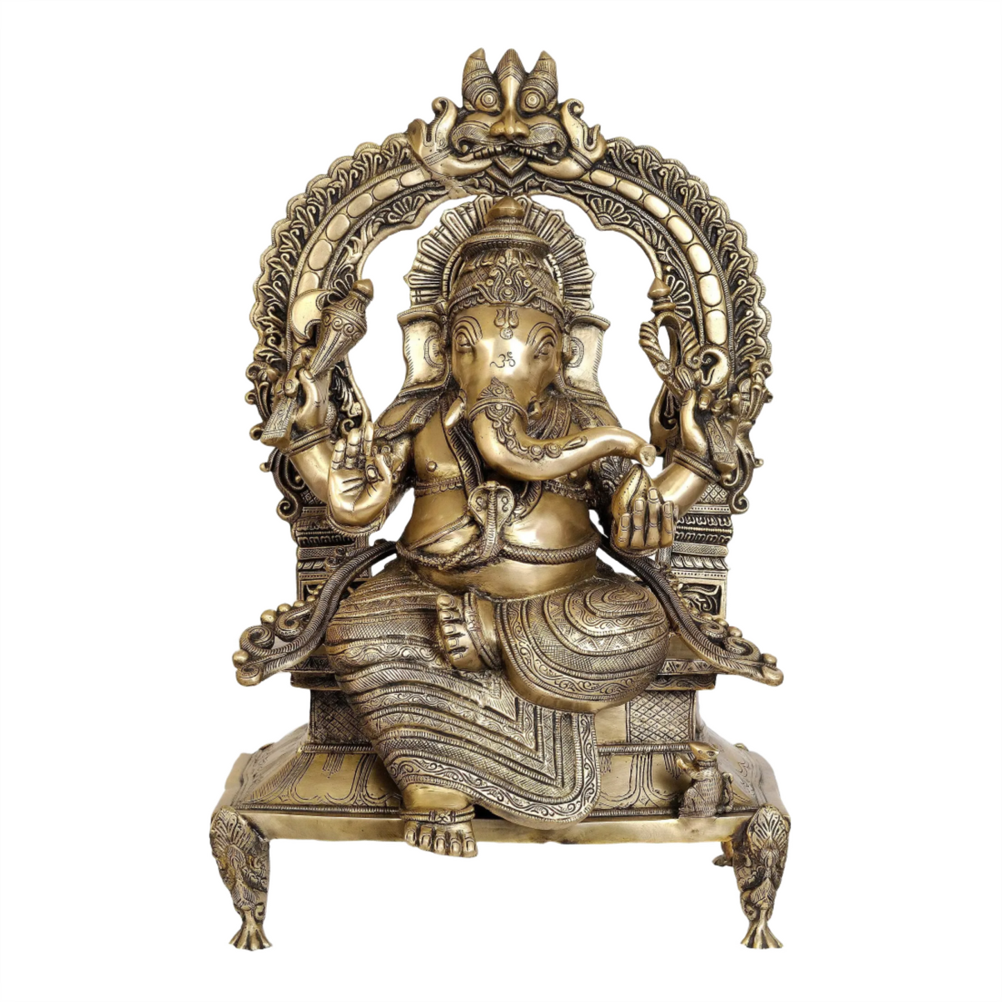 Brassaura™ Majestic Seated Ganesha on Ornate Throne | Brass Sculpture | Height 28 Inches & Weight 34.60 kgs