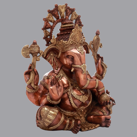 Brassaura™ 16 Inches Chaturbhuja Seated Ganesha Granting Abhaya | Brass Statue | Height 16 Inches & Weight 16.60 kgs