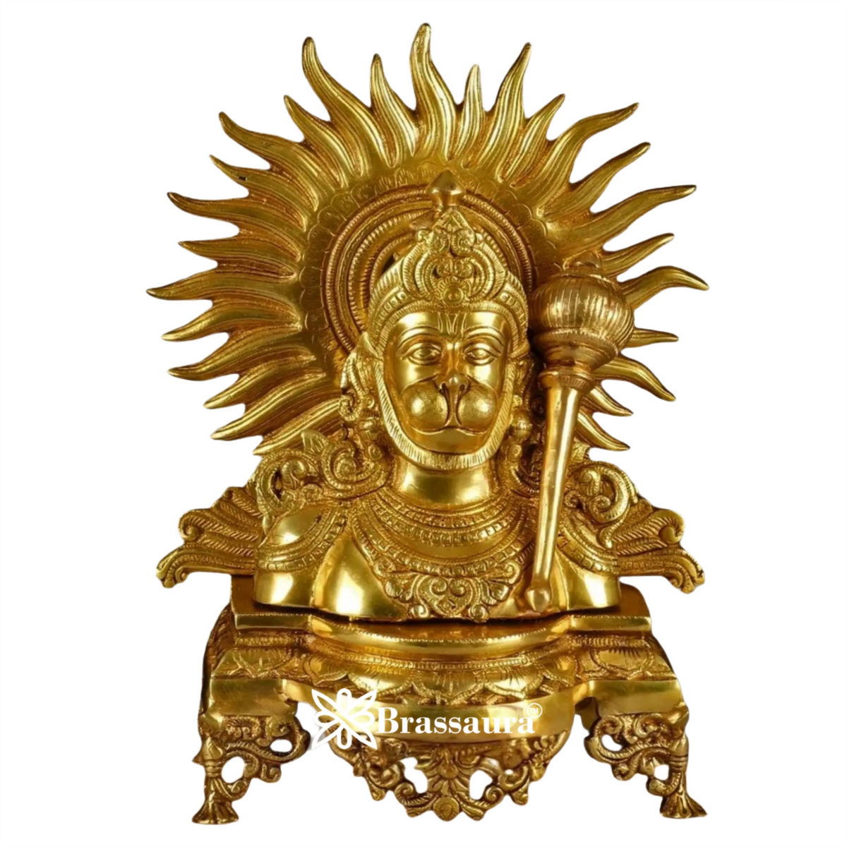 Brassaura® Hanuman Bust Idol with Golden Butter Brass Finish | Pure Superfine Brass Handcrafted Murti | Brass Statue for Home Temple, Pooja Room | Height 14 Inches | Weight 7.36 Kgs