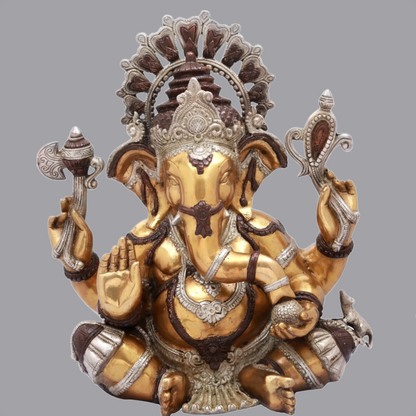 Brassaura™ 16 Inches Chaturbhuja Seated Ganesha Granting Abhaya | Brass Statue | Height 16 Inches & Weight 16.60 kgs