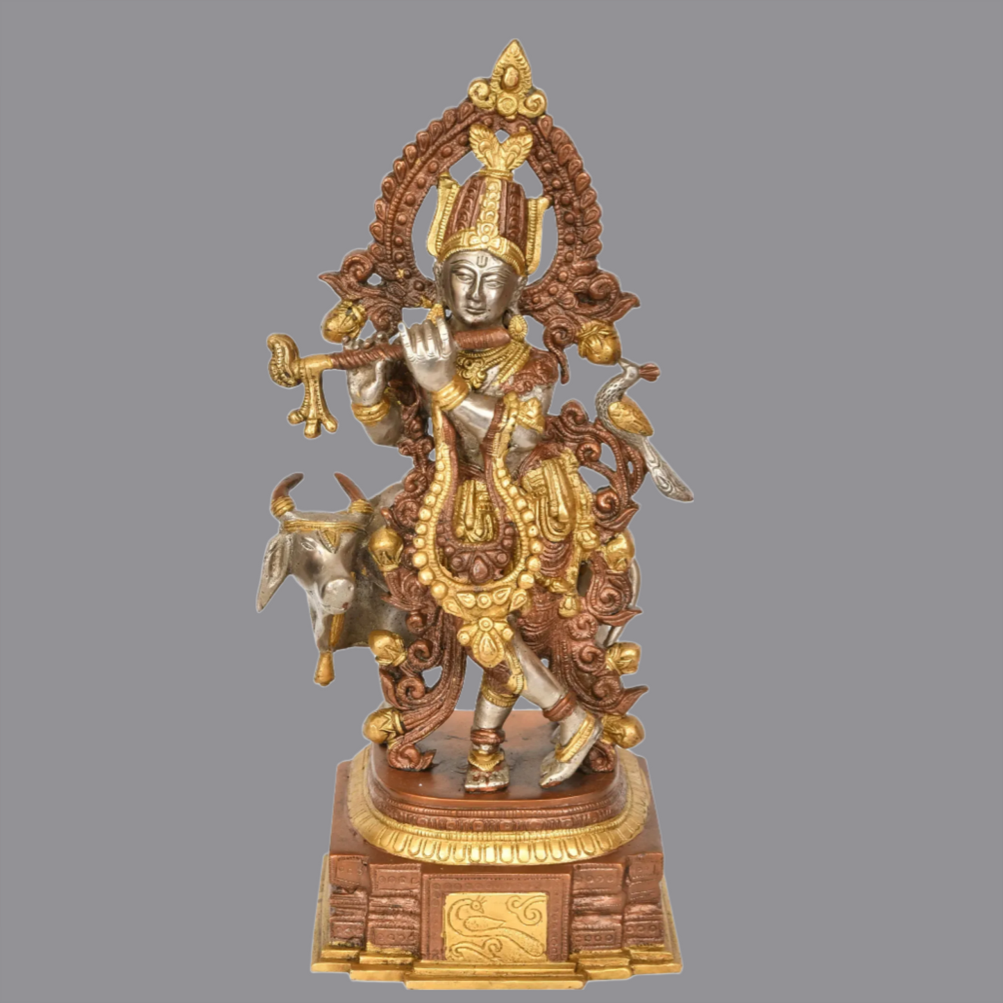 Brassaura® Brass Krishna Statue with Inlay Work | Height 13.98 Inches & Weight 4.20 kg