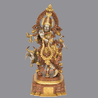 Brassaura® Brass Krishna Statue with Inlay Work | Height 13.98 Inches & Weight 4.20 kg