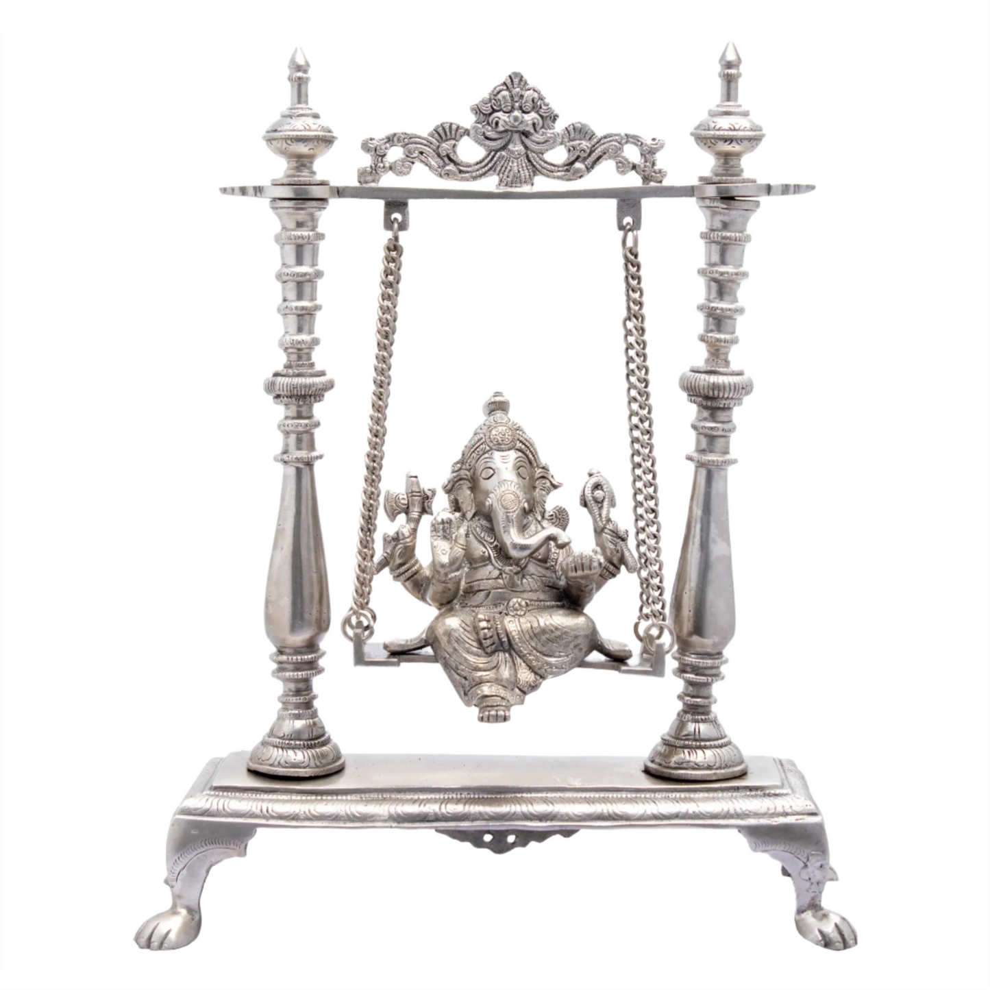 Brassaura™ Lord Ganesha on Ornamental Swing | Handcrafted Brass Jhula Idol | Height 16 Inches & Weight 6.50 kgs