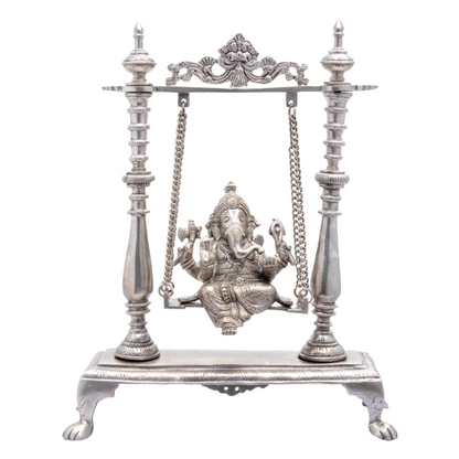Brassaura™ Lord Ganesha on Ornamental Swing | Handcrafted Brass Jhula Idol | Height 16 Inches & Weight 6.50 kgs